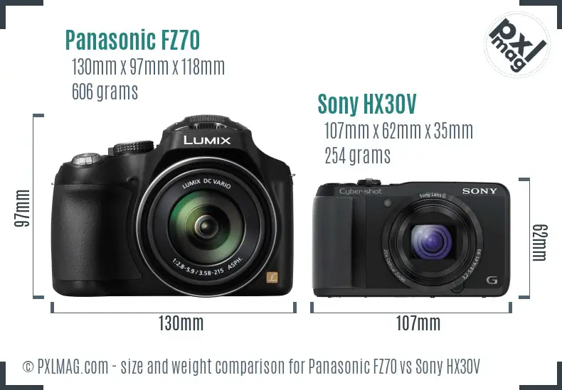 Panasonic FZ70 vs Sony HX30V size comparison