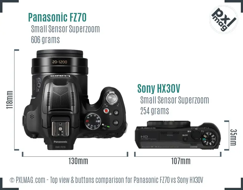 Panasonic FZ70 vs Sony HX30V top view buttons comparison