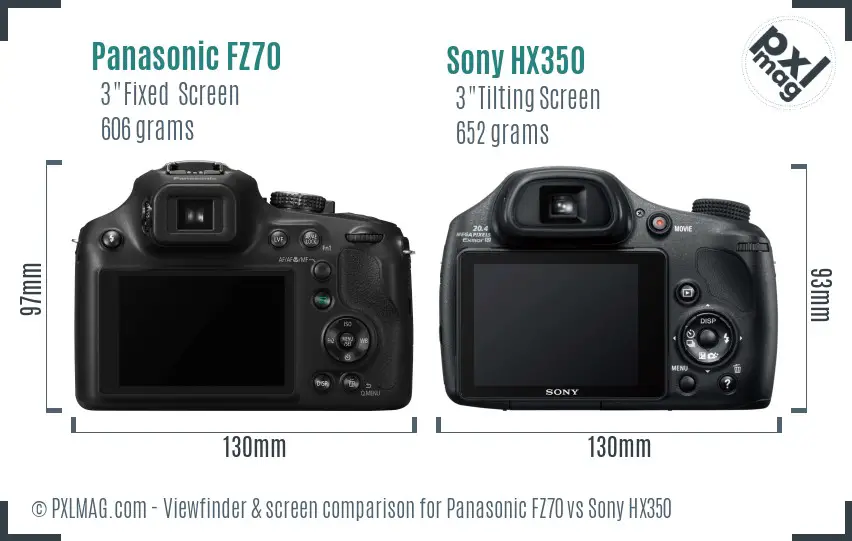 Panasonic FZ70 vs Sony HX350 Screen and Viewfinder comparison