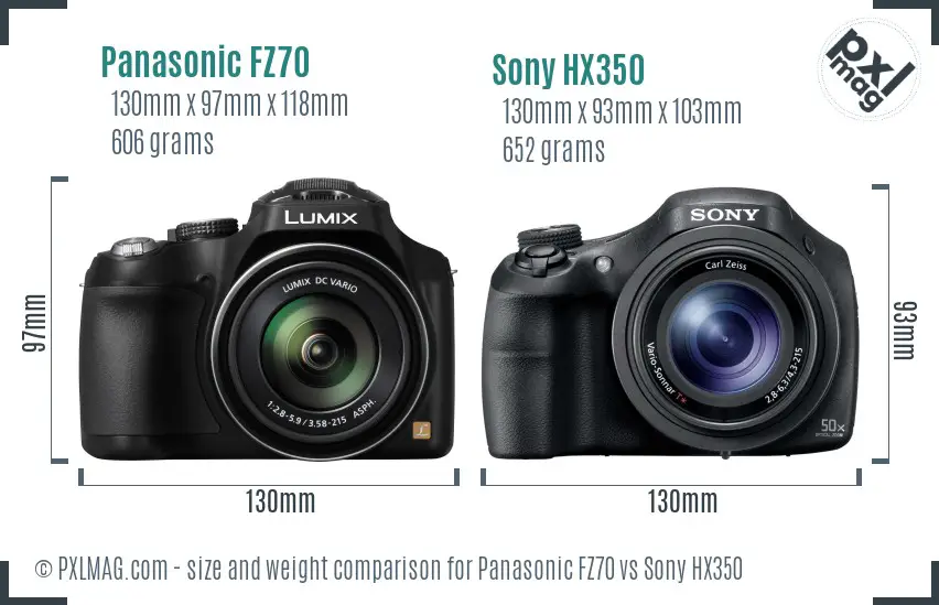 Panasonic FZ70 vs Sony HX350 size comparison