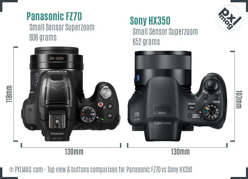 Panasonic FZ70 vs Sony HX350 top view buttons comparison