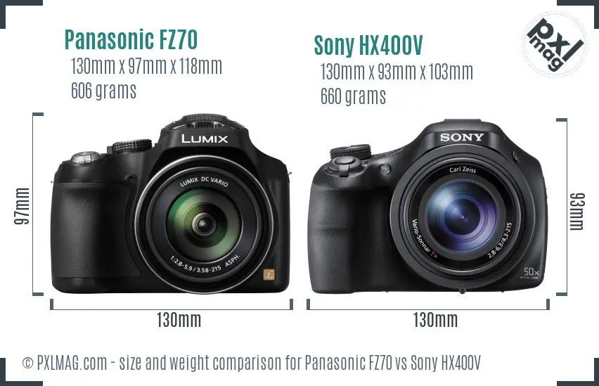 Panasonic FZ70 vs Sony HX400V size comparison