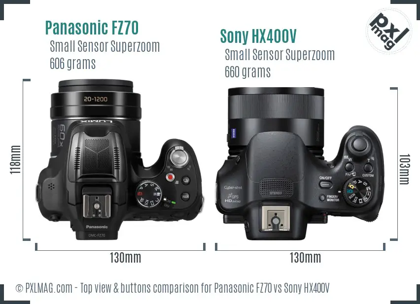 Panasonic FZ70 vs Sony HX400V top view buttons comparison