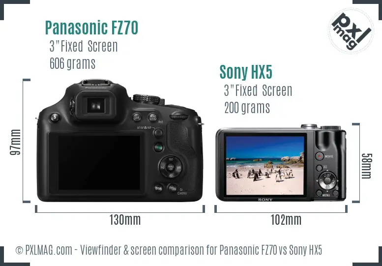 Panasonic FZ70 vs Sony HX5 Screen and Viewfinder comparison