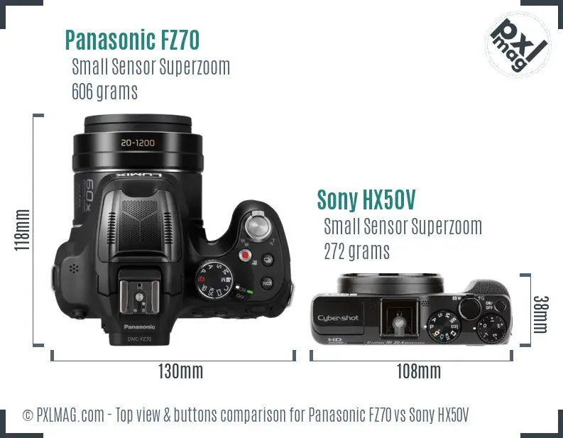 Panasonic FZ70 vs Sony HX50V top view buttons comparison