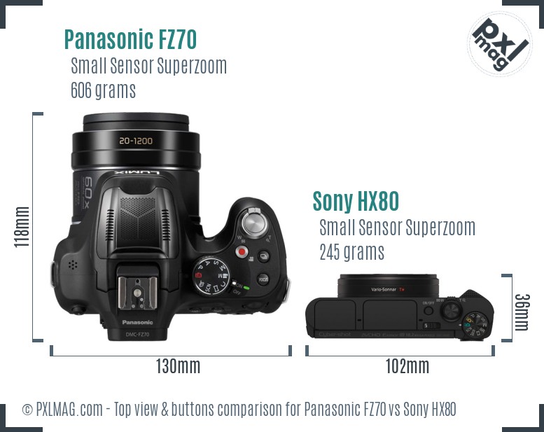 Panasonic FZ70 vs Sony HX80 top view buttons comparison