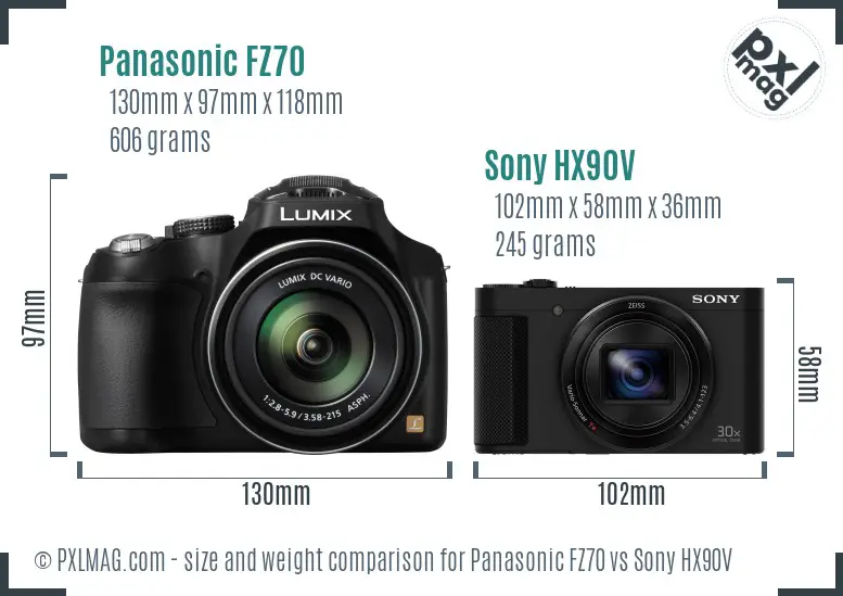 Panasonic FZ70 vs Sony HX90V size comparison Panasonic FZ70 vs Sony HX90V size comparison
