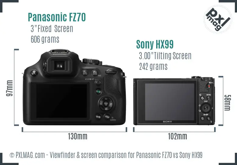 Panasonic FZ70 vs Sony HX99 Screen and Viewfinder comparison