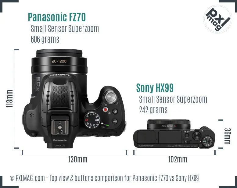 Panasonic FZ70 vs Sony HX99 top view buttons comparison