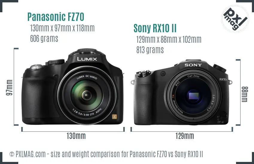 Panasonic FZ70 vs Sony RX10 II size comparison