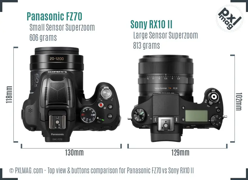 Panasonic FZ70 vs Sony RX10 II top view buttons comparison