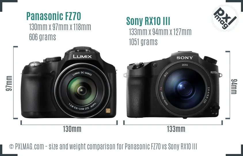 Panasonic FZ70 vs Sony RX10 III size comparison