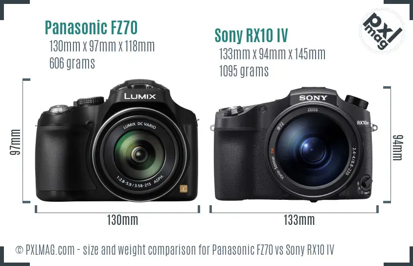 Panasonic FZ70 vs Sony RX10 IV size comparison