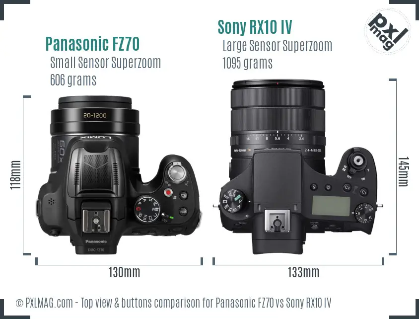 Panasonic FZ70 vs Sony RX10 IV top view buttons comparison