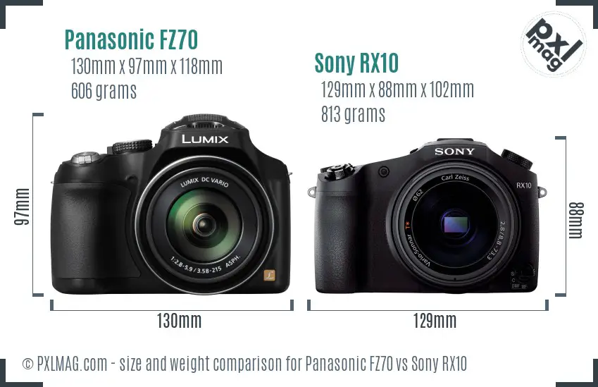 Panasonic FZ70 vs Sony RX10 size comparison