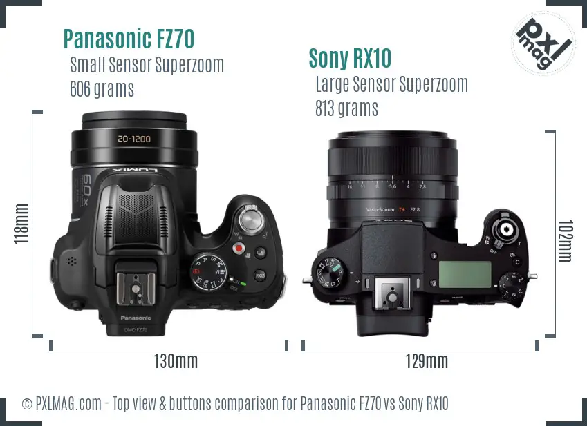 Panasonic FZ70 vs Sony RX10 top view buttons comparison
