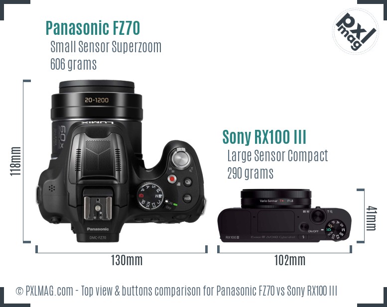 Panasonic FZ70 vs Sony RX100 III top view buttons comparison