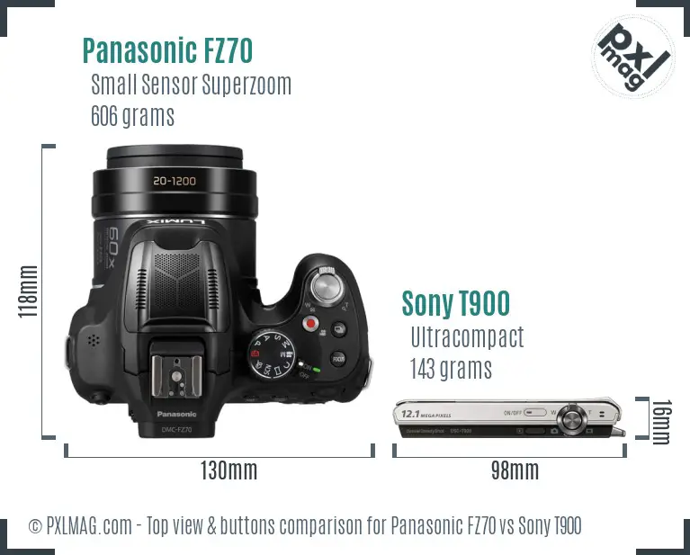 Panasonic FZ70 vs Sony T900 top view buttons comparison Panasonic FZ70 vs Sony T900 top view buttons comparison