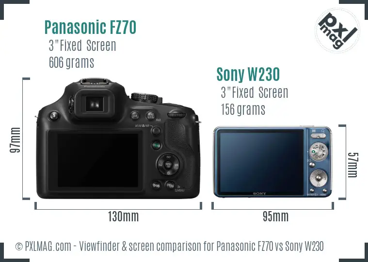 Panasonic FZ70 vs Sony W230 Screen and Viewfinder comparison