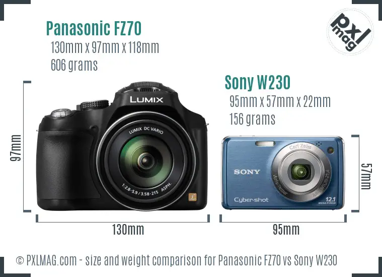 Panasonic FZ70 vs Sony W230 size comparison