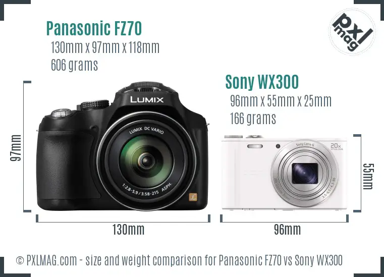 Panasonic FZ70 vs Sony WX300 size comparison