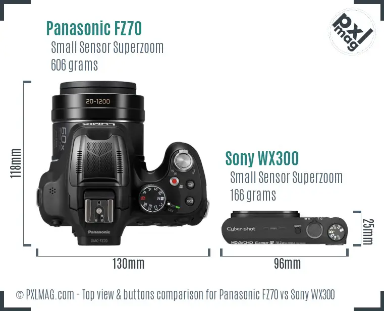 Panasonic FZ70 vs Sony WX300 top view buttons comparison