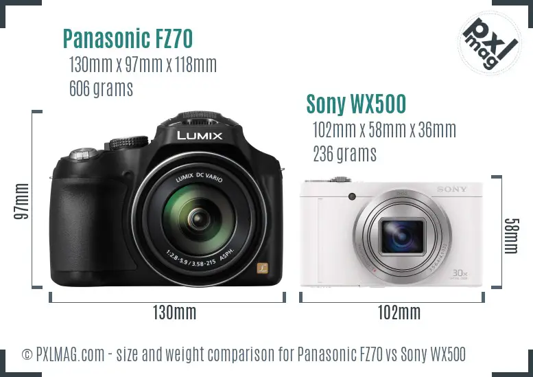 Panasonic FZ70 vs Sony WX500 size comparison