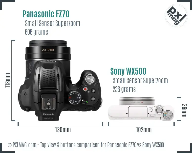 Panasonic FZ70 vs Sony WX500 top view buttons comparison