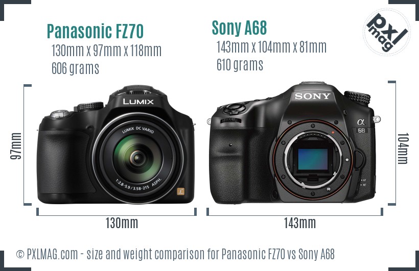 Panasonic FZ70 vs Sony A68 size comparison Panasonic FZ70 vs Sony A68 size comparison