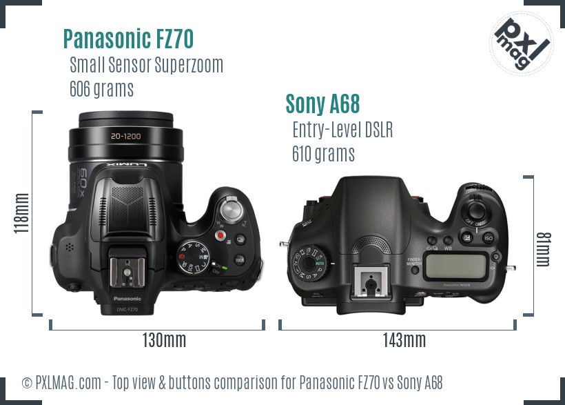 Panasonic FZ70 vs Sony A68 top view buttons comparison