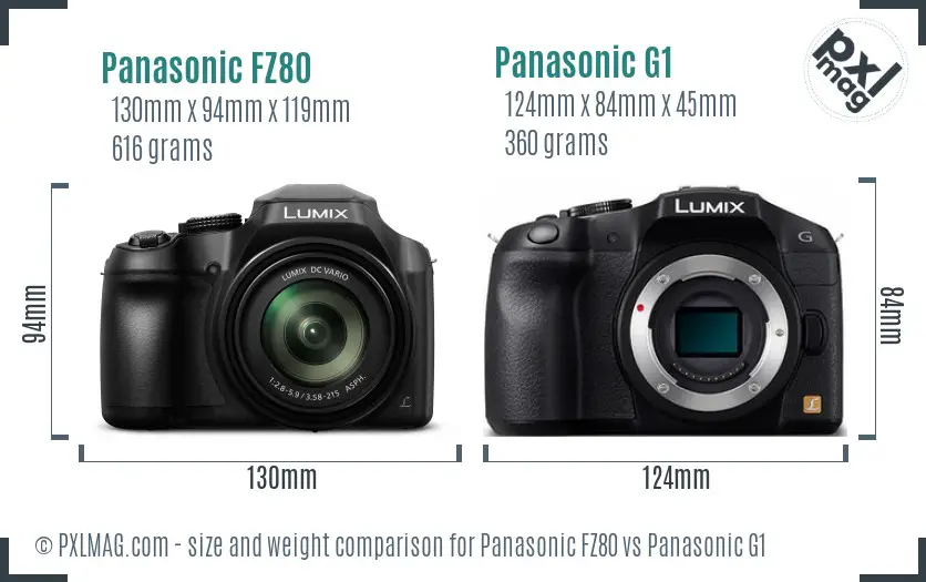 Panasonic FZ80 vs Panasonic G1 size comparison