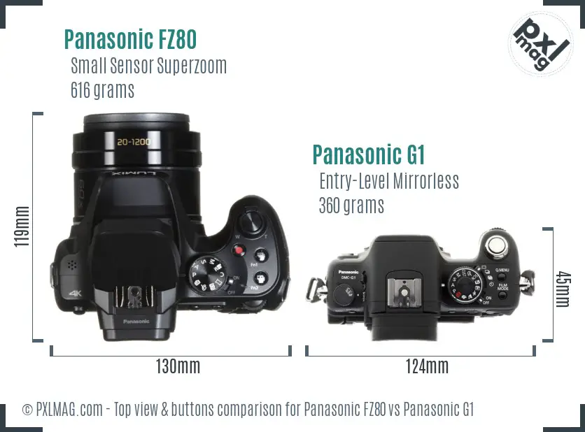 Panasonic FZ80 vs Panasonic G1 top view buttons comparison