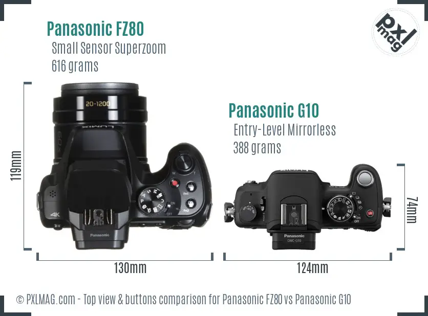 Panasonic FZ80 vs Panasonic G10 top view buttons comparison