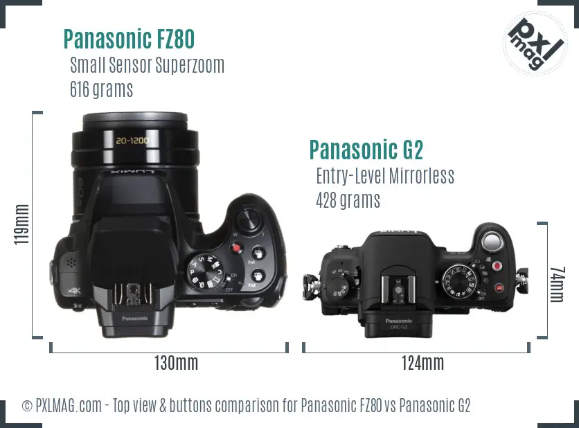 Panasonic FZ80 vs Panasonic G2 top view buttons comparison