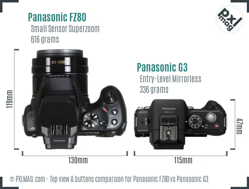 Panasonic FZ80 vs Panasonic G3 top view buttons comparison