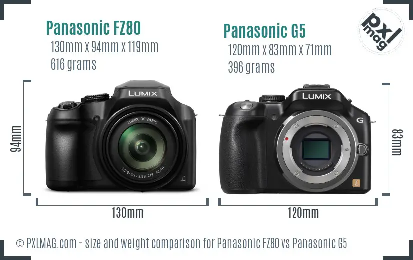 Panasonic FZ80 vs Panasonic G5 size comparison