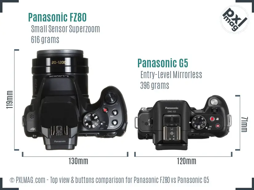 Panasonic FZ80 vs Panasonic G5 top view buttons comparison