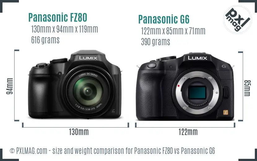 Panasonic FZ80 vs Panasonic G6 size comparison
