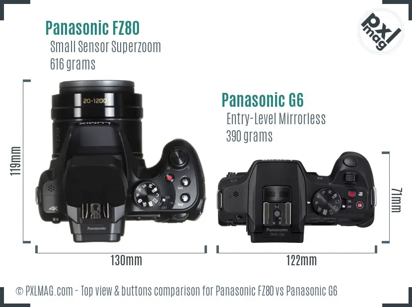 Panasonic FZ80 vs Panasonic G6 top view buttons comparison