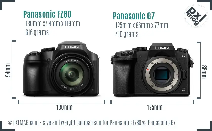 Panasonic FZ80 vs Panasonic G7 size comparison