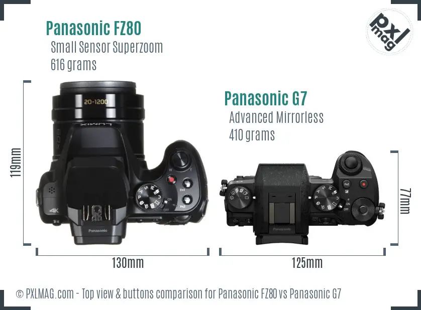 Panasonic FZ80 vs Panasonic G7 top view buttons comparison