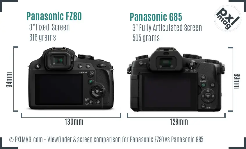 Panasonic FZ80 vs Panasonic G85 Screen and Viewfinder comparison
