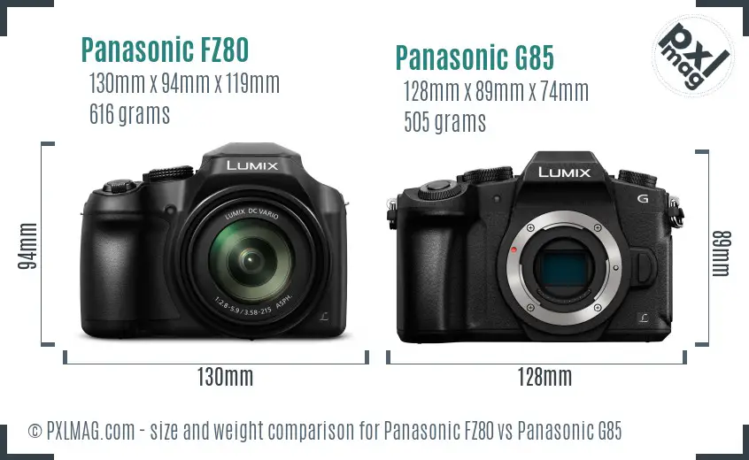 Panasonic FZ80 vs Panasonic G85 size comparison