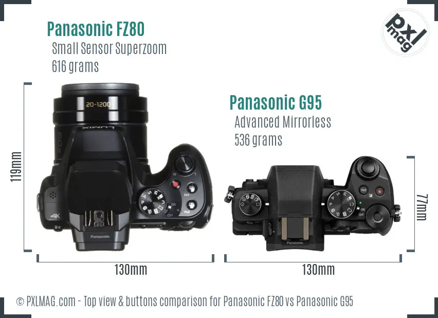 Panasonic FZ80 vs Panasonic G95 top view buttons comparison