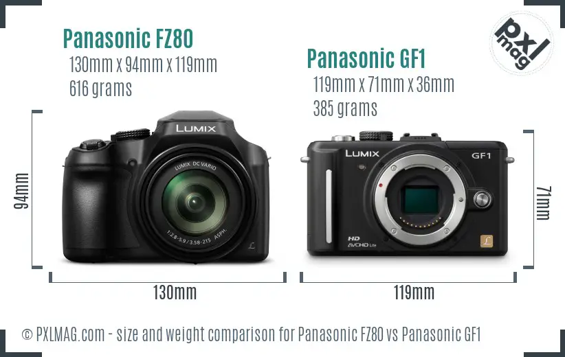 Panasonic FZ80 vs Panasonic GF1 size comparison