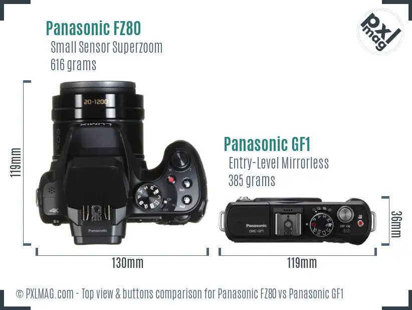 Panasonic FZ80 vs Panasonic GF1 top view buttons comparison