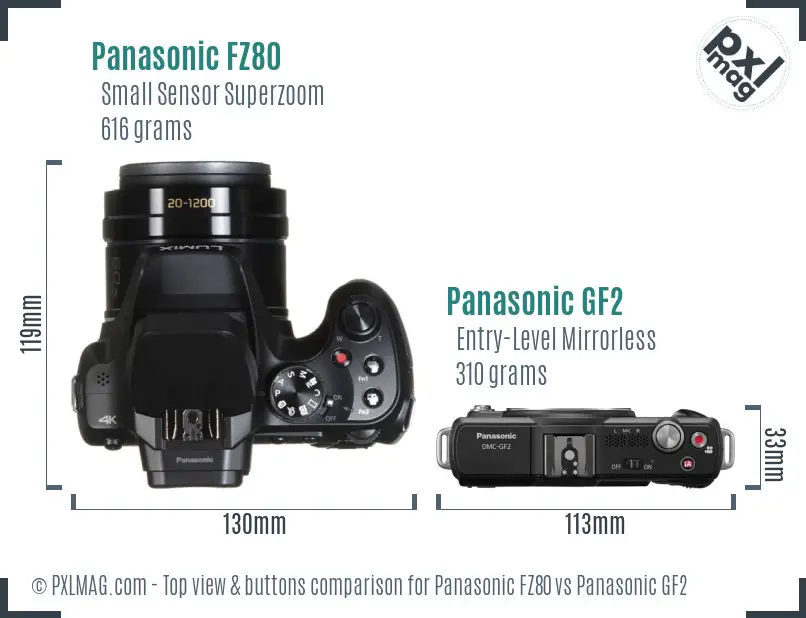 Panasonic FZ80 vs Panasonic GF2 top view buttons comparison