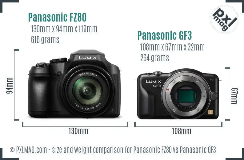 Panasonic FZ80 vs Panasonic GF3 size comparison
