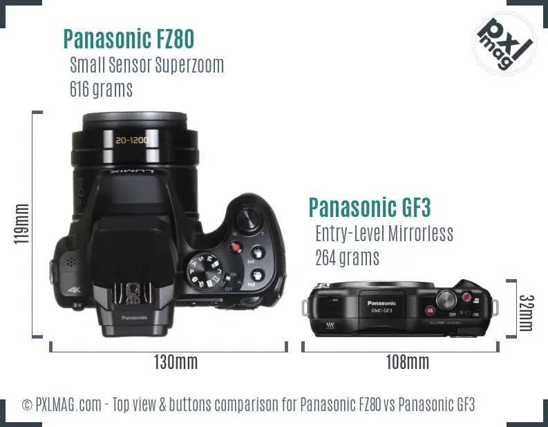 Panasonic FZ80 vs Panasonic GF3 top view buttons comparison