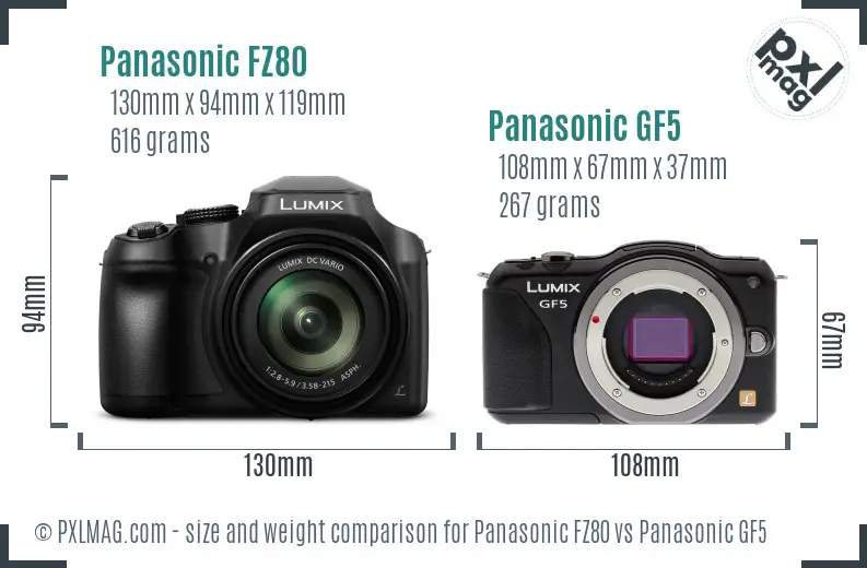 Panasonic FZ80 vs Panasonic GF5 size comparison